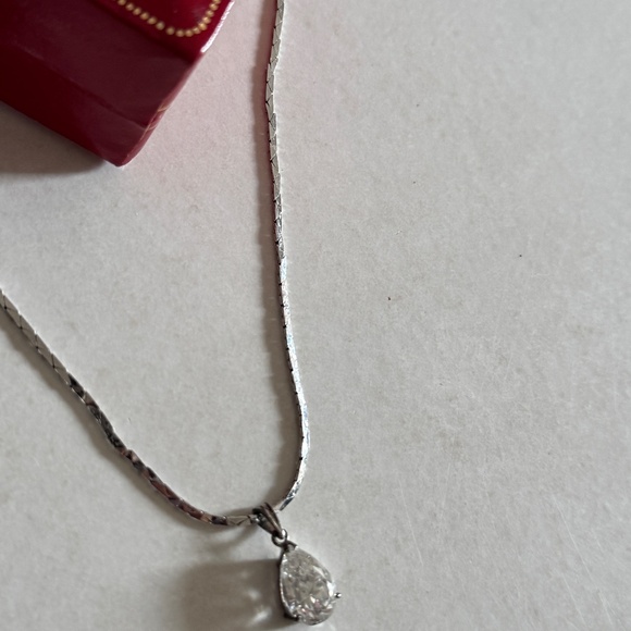 Moissanite teardrop diamond pendant & silver necklace choker, diamonds-like gem - Picture 7 of 14